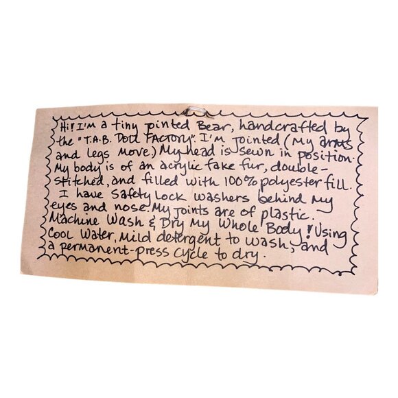 TAB Doll Factory Handmade Mohair Bear 1984 Jointed Collectable Stuffed Animal To - Picture 8 of 10